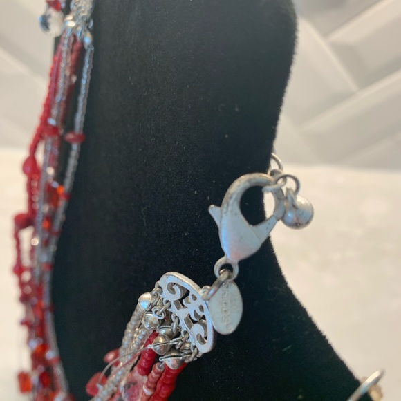 Chico’s red, silver and crystal multi strand necklace. - Picture 6 of 7